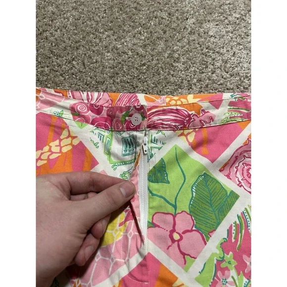 Lilly Pulitzer Chino Pants Womens 10 Pink Green Floral Patch Work - Picture 4 of 8